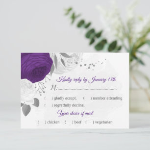 Cartons Réponse fleurs blanches violettes argent choix de repas bo