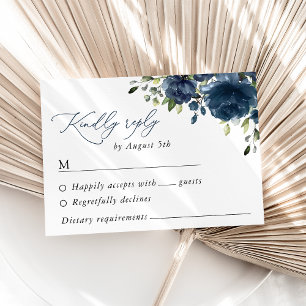 Cartons Réponse Fleurs bleues de la Marine, Verdure, Boho, Mariage