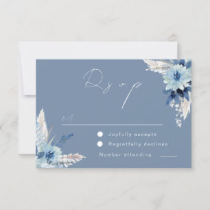 Cartons Réponse Fleurs bleues Dusty modernes Belle Mariage