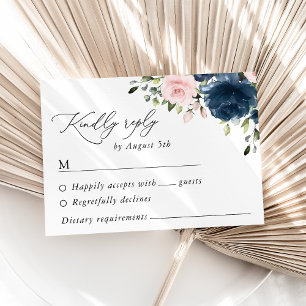 Cartons Réponse Fleurs Bleues Marine, Fleurs Roses, Mariage Floral