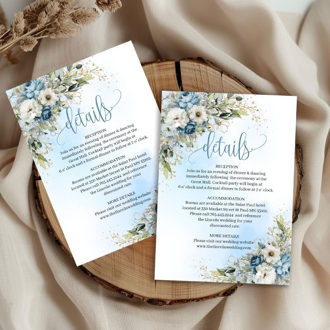 Cartons Réponse Fleurs Bleues Poussiéreuses de Style Or Insert de  (Stylish Dusty Blue Flowers Gold Wedding Insert

)
