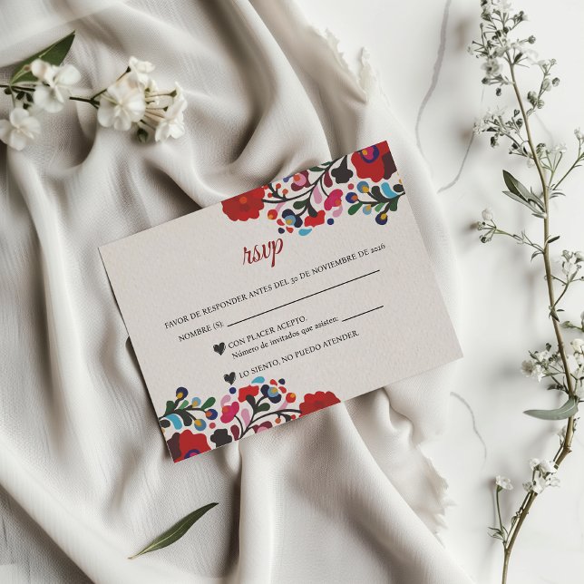 Cartons Réponse Fleurs Botaniques Colorées Mariage Espagnol (Floral Colorful Botanical Flowers Spanish Wedding RSVP Card)