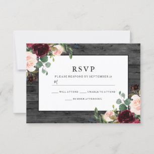Cartons Réponse Fleurs Bourgogne Rustique Charbon Mariage élégant