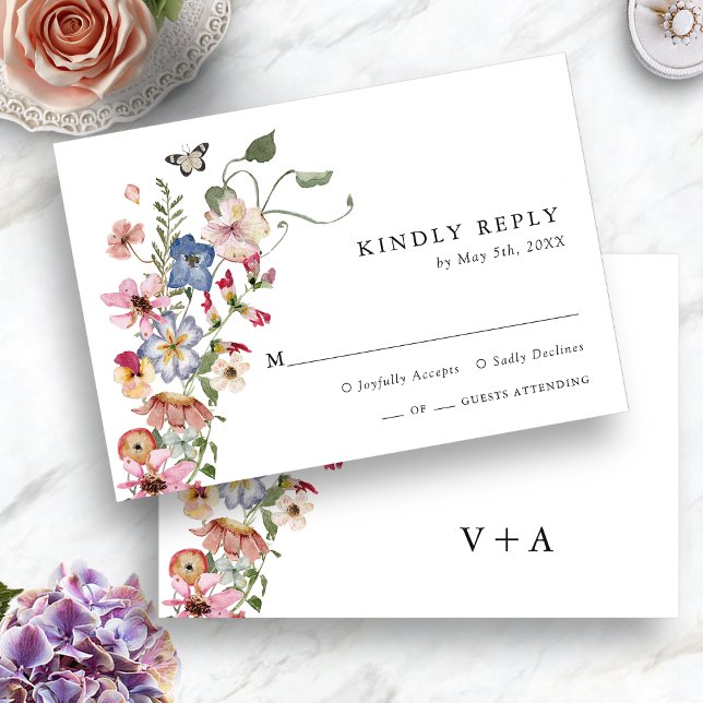 Cartons Réponse Fleurs Colorées (Floral Colorful RSVP Card Monogrammed with Butterfly by Painted Paperie
)