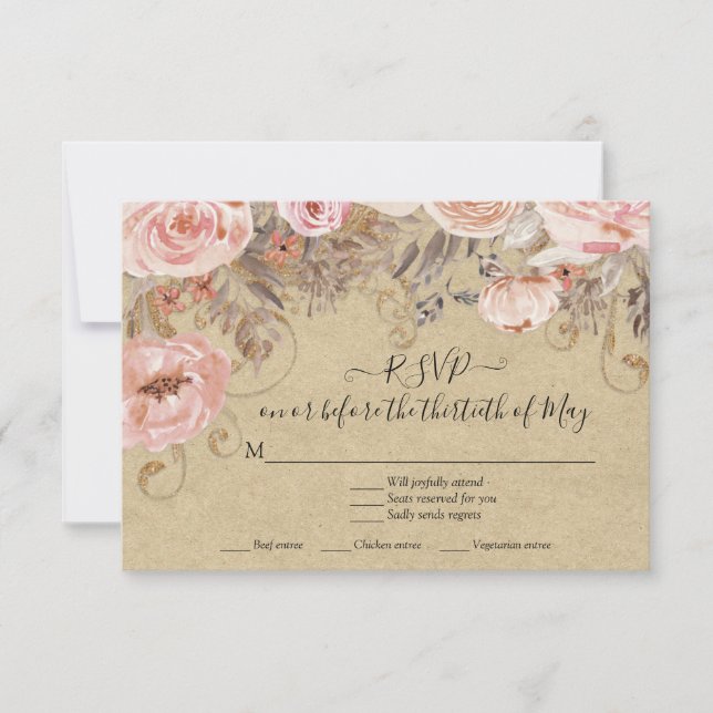 Cartons Réponse Fleurs d'aquarelle Rustique Kraft Rose Roses Flora (Devant)