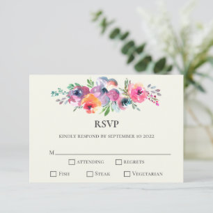 Cartons Réponse Fleurs d'aquarelle simples Mariage élégant moderne