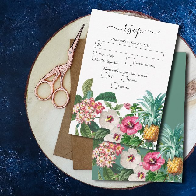 Cartons Réponse Fleurs d'aquarelle tropicale et Mariage de verdure (Tropical Watercolor Flowers & Greenery Wedding RSVP Card)