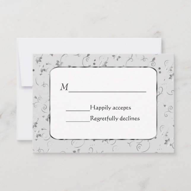 Cartons Réponse Fleurs d'argent sur Mariage gris (Devant)
