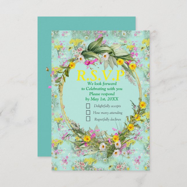 Cartons Réponse Fleurs de champ de prairie rétro (Devant / Derrière)