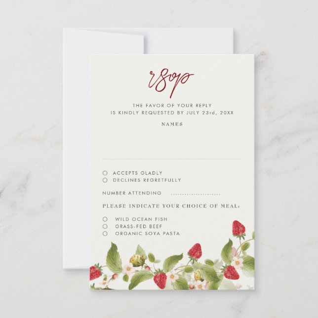 Cartons Réponse Fleurs de Fraisier Sauvage Rouge Doux Mariage (Devant)