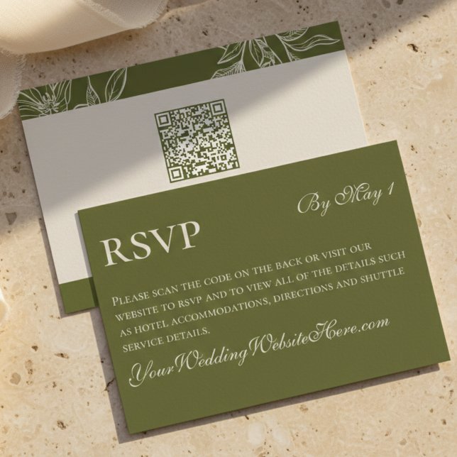 Cartons Réponse Fleurs de mariage QR Vert rustique (Rustic Green Floral QR Wedding RSVP Card)