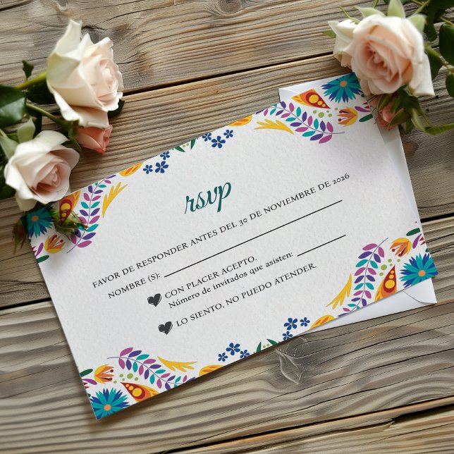 Cartons Réponse Fleurs de Nuestra Boda Mariage Botanique Espagnol (Nuestra Boda Flowers Botanical Spanish Wedding RSVP Card)