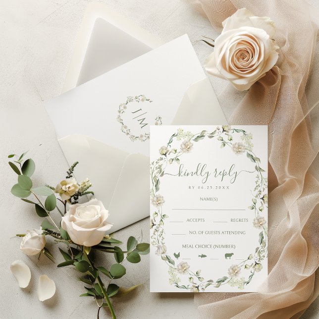 Cartons Réponse Fleurs de pivoines blanches Verdure Mariage Feuill (Créateur téléchargé)