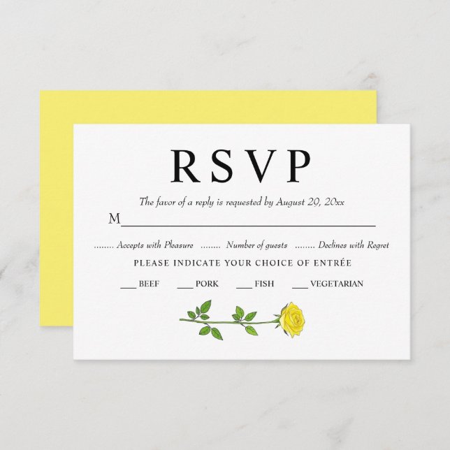 Cartons Réponse Fleurs de rose jaune mariage fleuri romantique (Devant / Derrière)