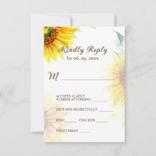 Cartons Réponse Fleurs de soleil jaunes Rustique Floral Mariage d'