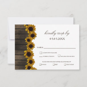 Cartons Réponse Fleurs de soleil rustique Pays Grange Bois Mariage