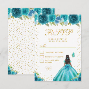 Cartons Réponse Fleurs de Teal Princesse à peau foncée Sweet Seize