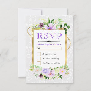 Cartons Réponse Fleurs d'été au lavis violet et crème pour mariage