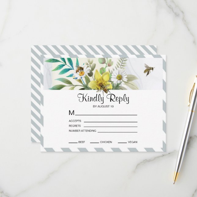 Cartons Réponse Fleurs d'été Cadre d'or (Devant/Arrière en situation)