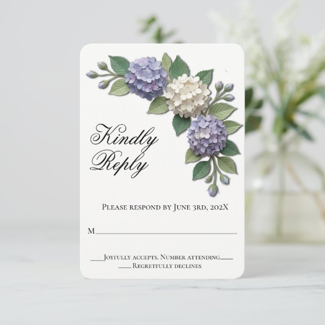 Cartons Réponse Fleurs d'hortensia Mariage (Debout devant)