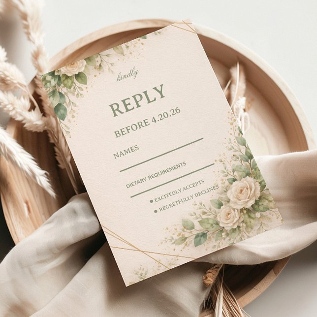Cartons Réponse Fleurs élégantes de verdure neutre (Créateur téléchargé)