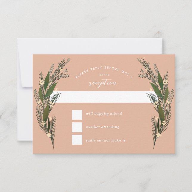 Cartons Réponse Fleurs Feuilles De Verdure Esquissées Mariage Pêch (Devant)