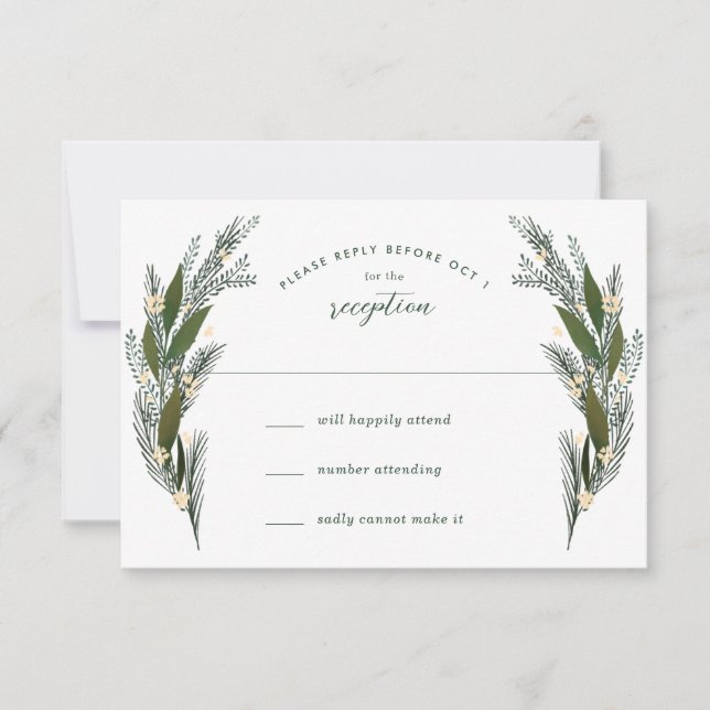 Cartons Réponse Fleurs Feuilles De Verdure Mariage Blanc Esquissé (Devant)