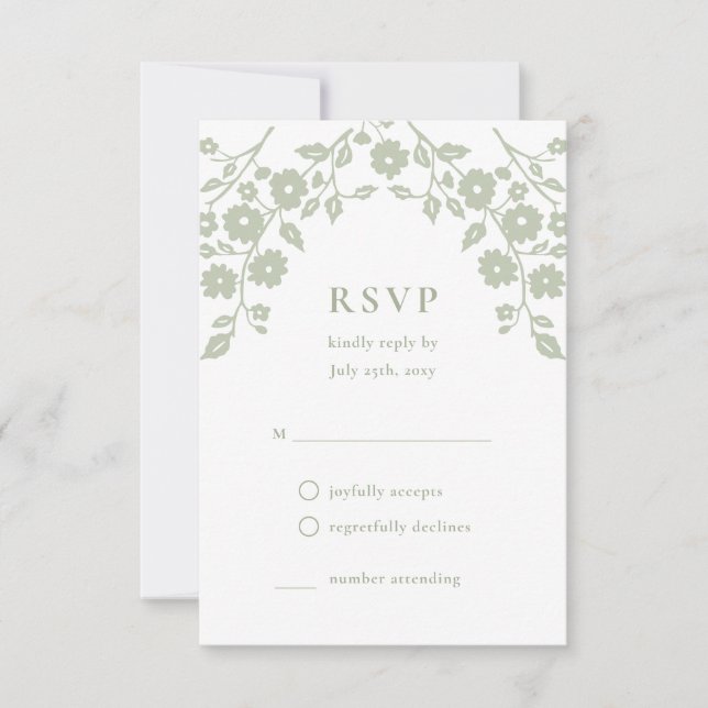 Cartons Réponse Fleurs Folk Vert Sage De Charme Simple Floral (Devant)