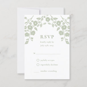 Cartons Réponse Fleurs Folk Vert Sage De Charme Simple Floral