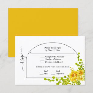 Cartons Réponse Fleurs jaunes, arche et monogramme de mariage d'au