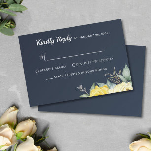 Cartons Réponse Fleurs jaunes Classy verdure bleu marine mariage
