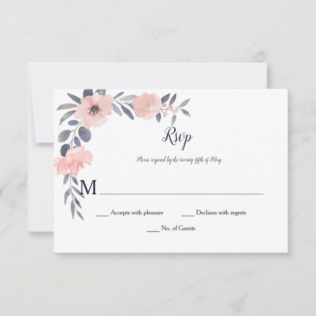 Cartons Réponse Fleurs rose pâle - Blanc - Mariage | (Devant)