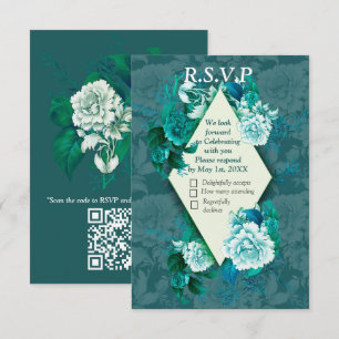 Cartons Réponse Fleurs Roses blanches/vertes sur papier motif vert