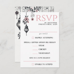 Cartons Réponse Fleurs roses et lanternes choix alimentaires