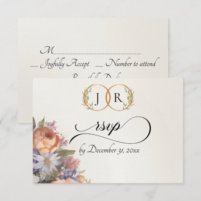 Cartons Réponse Fleurs sauvages aquarelle - Ivoire (Devant / Derrière)