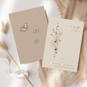 Cartons Réponse Fleurs sauvages Brown Boho et Mariage de papillons