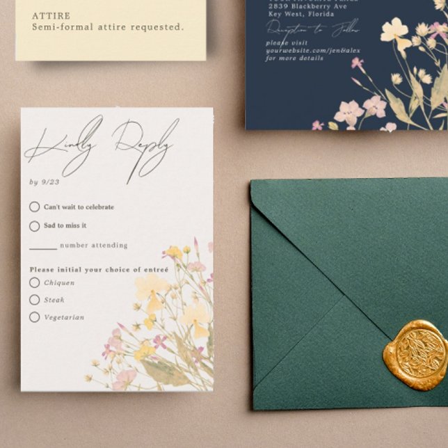 Cartons Réponse Fleurs Sauvages Délicates Couleurs Repas (Créateur téléchargé)