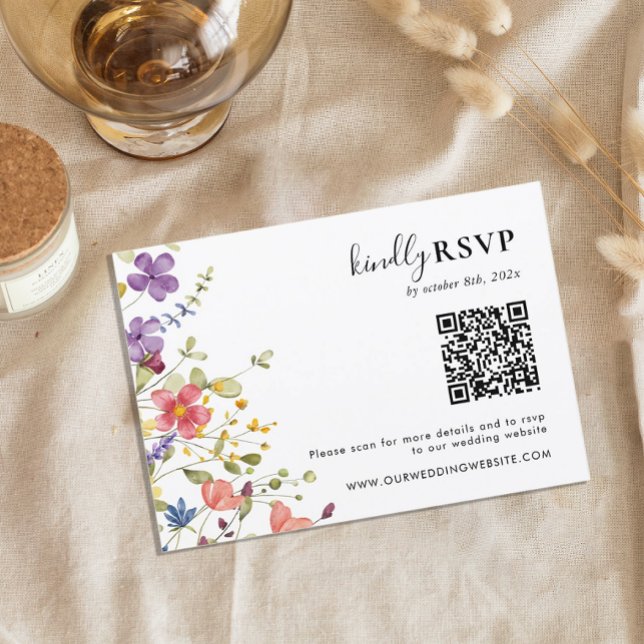 Cartons Réponse Fleurs sauvages en floraison chic QR Code Mariage (Créateur téléchargé)