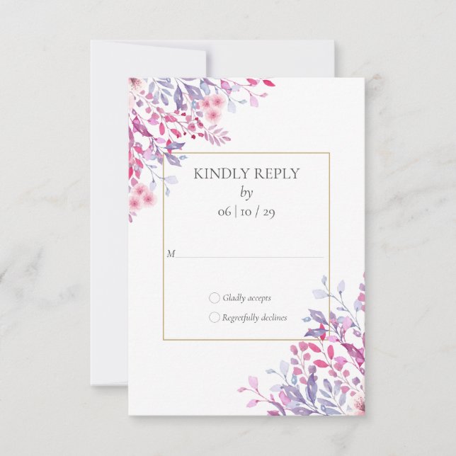 Cartons Réponse Fleurs sauvages Floral Or Géométrique Mariage (Devant)