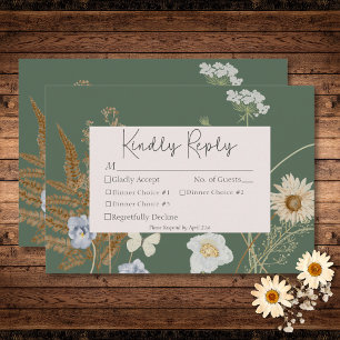 Cartons Réponse Fleurs sauvages sur Sage Green Mariage trois dîner