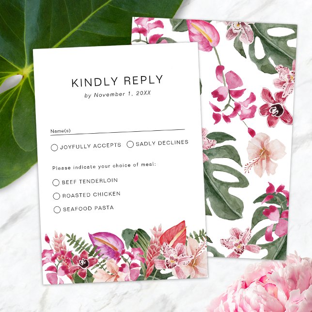 Cartons Réponse Fleurs Tropicales Colorées (Colorful Floral Tropical RSVP Card by Painted Paperie
)