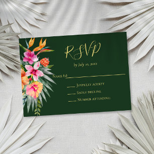 Cartons Réponse Fleurs tropicales colorées Mariage rose orange