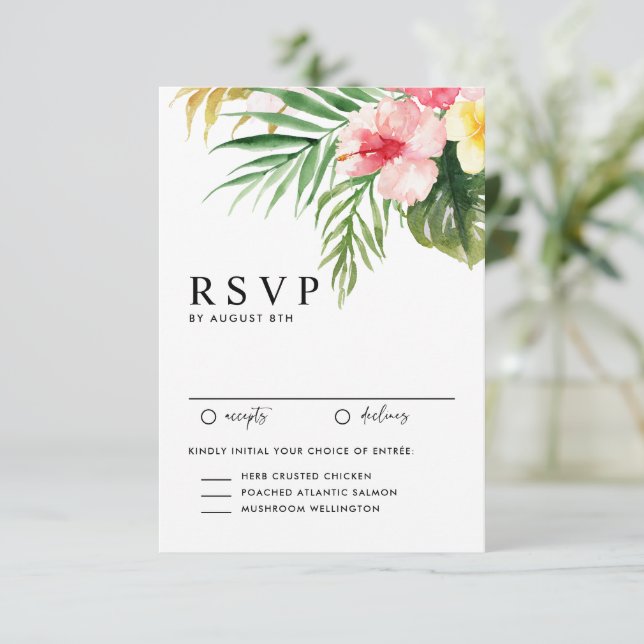 Cartons Réponse Fleurs tropicales et verdure à l'aquarelle pour ma (Debout devant)