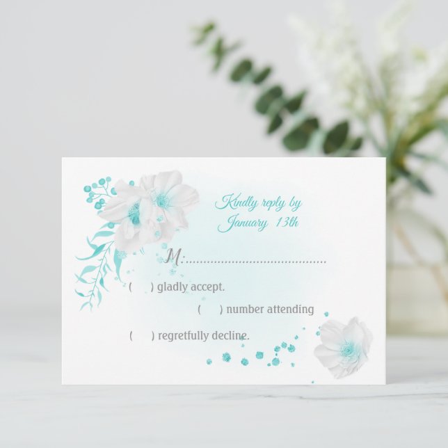 Cartons Réponse fleurs turquoise et blanche botanique (Debout devant)
