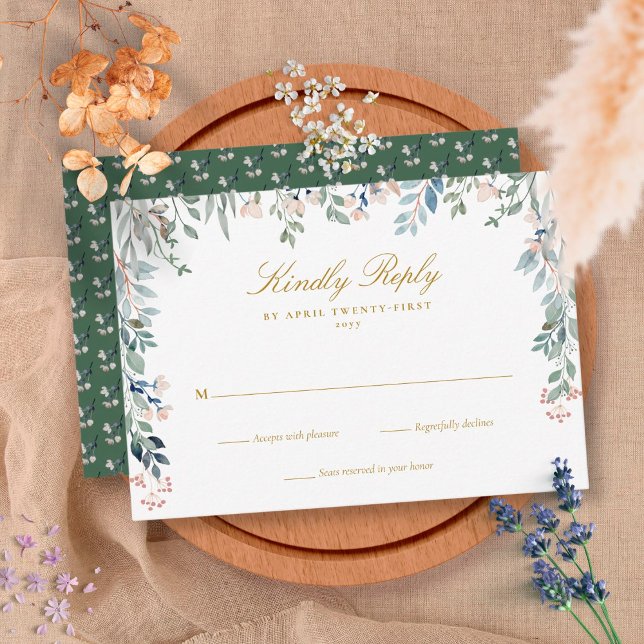 Cartons Réponse Fleurs Verdure Fleurs Sauvages Mariage (Greenery Floral Wildflowers Wedding RSVP Card)