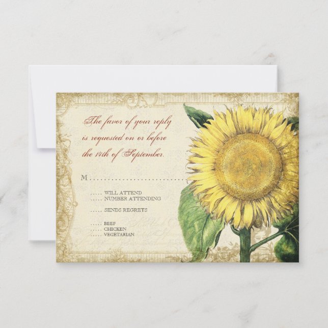 Cartons Réponse Fleurs vintages - Mariage de automne d'automne (Devant)