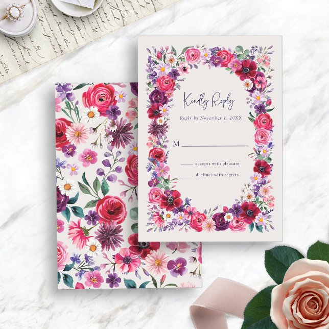 Cartons Réponse Fleurs Vives et Audacieuses (Bold Bright Watercolor Floral RSVP Card by Painted Paperie
)