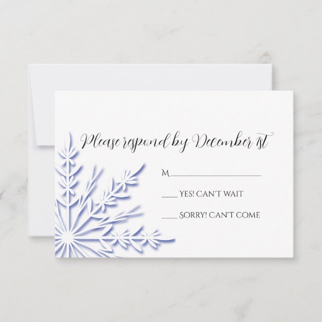 Cartons Réponse Flocon de neige bleu sur le mariage d'hiver blanc  (Devant)