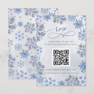 Cartons Réponse Flocons de Neige Argent Bleu Mariage d'Hiver QR CO