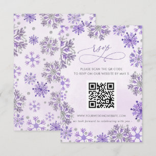 Cartons Réponse Flocons de Neige Argent Violet Mariage d'Hiver QR